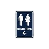 Portrait Round Restrooms Left Arrow Sign with Adhesive Tape, Mounts On Any Surface, Weather Resistant