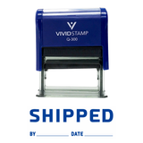 Blue SHIPPED By Date Self Inking Rubber Stamp
