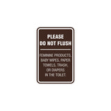 Portrait Round please do not flush etiquette Sign with Adhesive Tape, Mounts On Any Surface, Weather Resistant