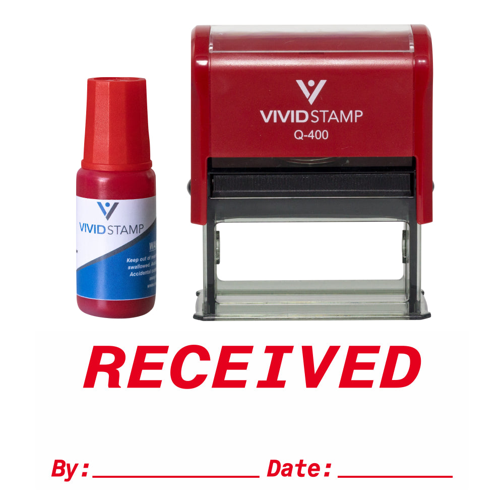 Red Received By Date Self Inking Rubber Stamp Combo With Refill