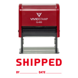 Red SHIPPED By Date Self Inking Rubber Stamp