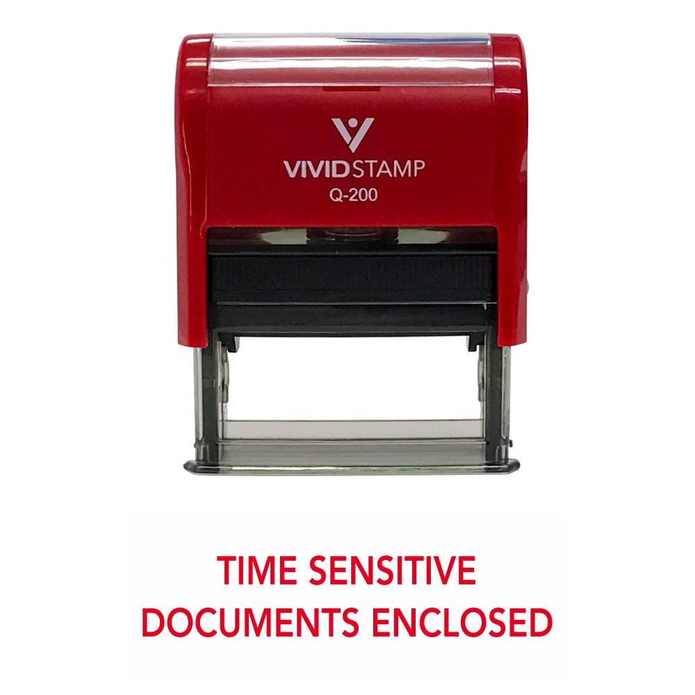 Red TIME SENSITIVE DOCUMENTS ENCLOSED Self Inking Rubber Stamp