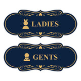 Designer Ladies and Gents Restroom Signs, Bow Ties and Tiaras (Set of 2) Wall or Door Sign