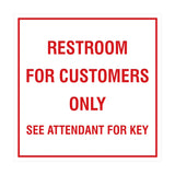Square Restroom For Customers Sign with Adhesive Tape, Mounts On Any Surface, Weather Resistant