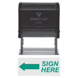Green Sign Here Left Arrow Self-Inking Office Rubber Stamp