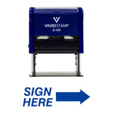 Blue SIGN HERE Self Inking Rubber Stamp