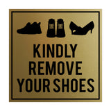 Square Kindly Remove Your Shoes Sign with Adhesive Tape, Mounts On Any Surface, Weather Resistant