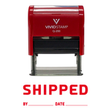 Red SHIPPED By Date Self Inking Rubber Stamp