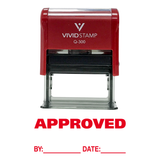 Red APPROVED w/ By Date Line Self-Inking Office Rubber Stamp