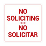Square No Soliciting No Solicitar Sign with Adhesive Tape, Mounts On Any Surface, Weather Resistant