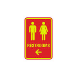 Portrait Round Restrooms Left Arrow Sign with Adhesive Tape, Mounts On Any Surface, Weather Resistant