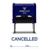 Blue Cancelled By Date Self Inking Rubber Stamp