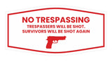 Fancy No Trespassing Trespassers Will Be Shot. Survivors Will Be Shot Again Wall or Door Sign