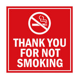 Signs ByLITA Square Thank You For Not Smoking Sign with Adhesive Tape, Mounts On Any Surface, Weather Resistant, Indoor/Outdoor Use