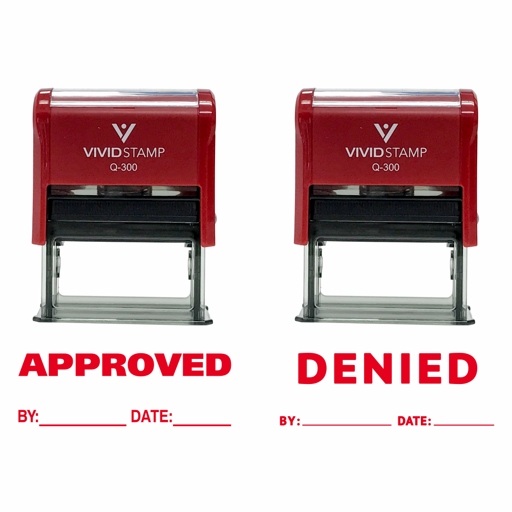 Red APPROVED / DENIED By Date Self Inking Rubber Stamp