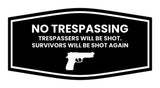 Fancy No Trespassing Trespassers Will Be Shot. Survivors Will Be Shot Again Wall or Door Sign