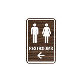 Portrait Round Restrooms Left Arrow Sign with Adhesive Tape, Mounts On Any Surface, Weather Resistant