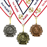 1st 2nd 3rd Place Ten Star Award Medals - 3 Piece Set (Gold, Silver, Bronze) Includes Neck Ribbon