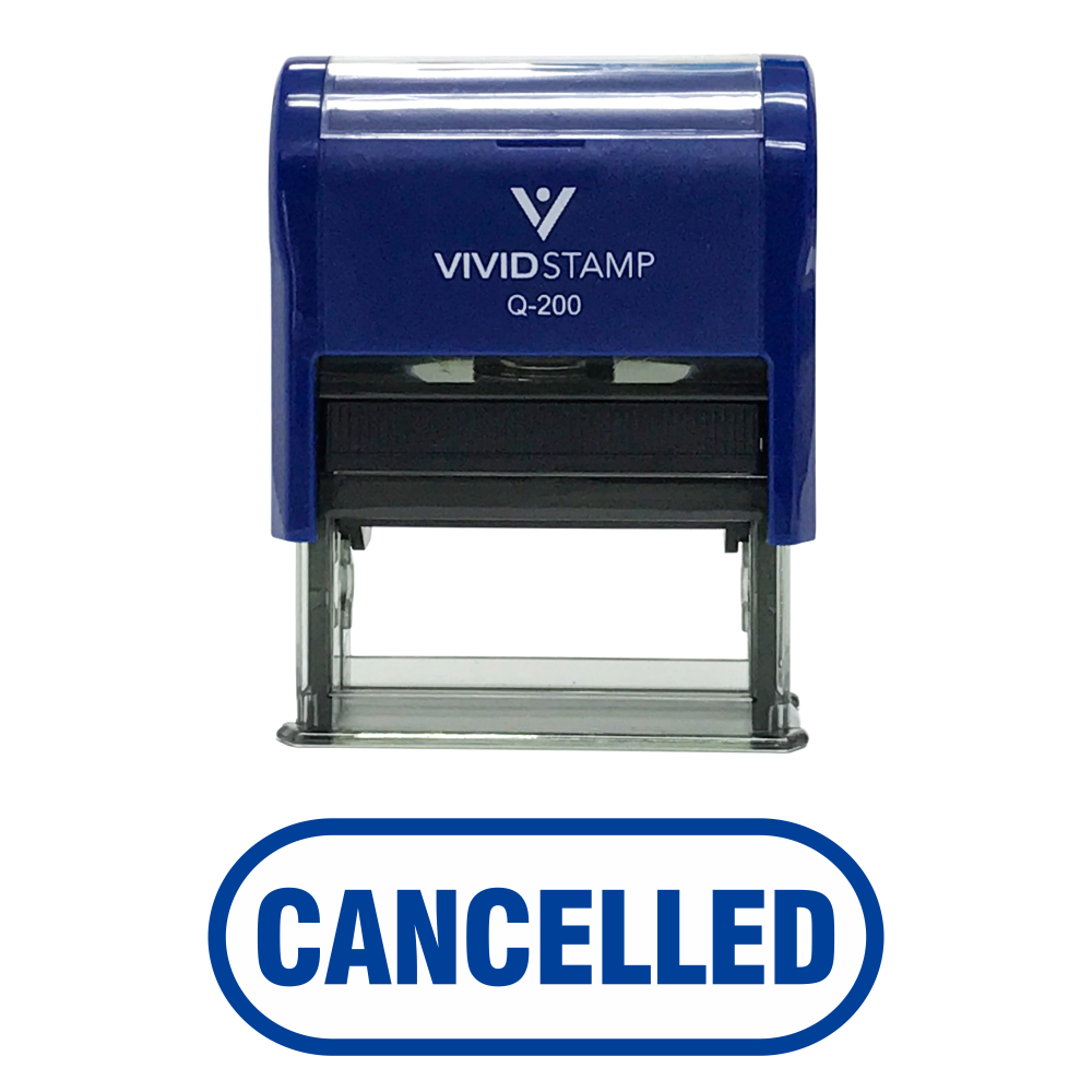 Blue Cancelled Button with Border Office Self-Inking Office Rubber Stamp