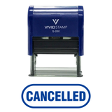 Blue Cancelled Button with Border Office Self-Inking Office Rubber Stamp