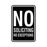 Portrait Round No Soliciting No Exceptions Sign