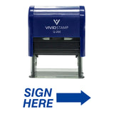 Blue SIGN HERE Self Inking Rubber Stamp