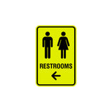 Portrait Round Restrooms Left Arrow Sign with Adhesive Tape, Mounts On Any Surface, Weather Resistant