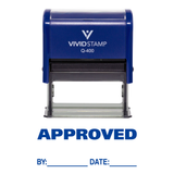 Blue APPROVED w/ By Date Line Self-Inking Office Rubber Stamp