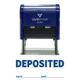Blue DEPOSITED with Date Amount Line Self Inking Rubber Stamp