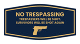 Fancy No Trespassing Trespassers Will Be Shot. Survivors Will Be Shot Again Wall or Door Sign