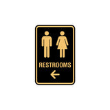 Portrait Round Restrooms Left Arrow Sign with Adhesive Tape, Mounts On Any Surface, Weather Resistant