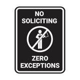Portrait No Soliciting Zero Exceptions Wall or Door Sign
