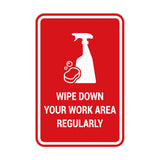 Portrait Round Wipe Down Your Work Area Regularly Sign