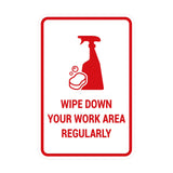 Portrait Round Wipe Down Your Work Area Regularly Sign
