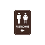 Portrait Round Restrooms Left Arrow Sign with Adhesive Tape, Mounts On Any Surface, Weather Resistant