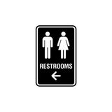 Portrait Round Restrooms Left Arrow Sign with Adhesive Tape, Mounts On Any Surface, Weather Resistant