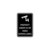 Portrait Round Property Under 24 HR Video Surveillance Sign with Adhesive Tape, Mounts On Any Surface, Weather Resistant