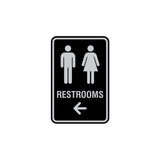 Portrait Round Restrooms Left Arrow Sign with Adhesive Tape, Mounts On Any Surface, Weather Resistant