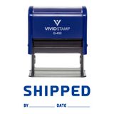 Blue SHIPPED By Date Self Inking Rubber Stamp