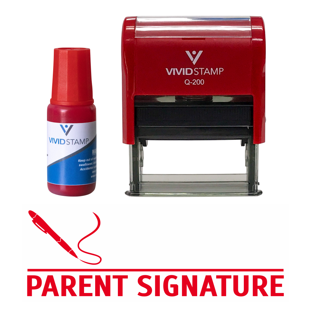Red Parent Signature Self Inking Rubber Stamp Combo With Refill