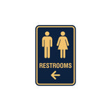 Portrait Round Restrooms Left Arrow Sign with Adhesive Tape, Mounts On Any Surface, Weather Resistant