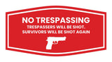 Fancy No Trespassing Trespassers Will Be Shot. Survivors Will Be Shot Again Wall or Door Sign