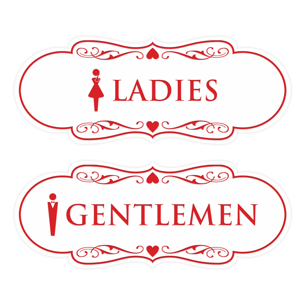 Designer Ladies and Gentlemen Figurines Restroom Signs (Set of 2) For Walls or Doors