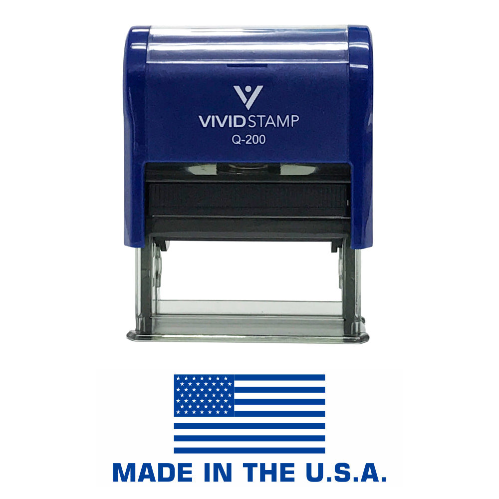 Blue MADE IN THE USA (FLAG) Self Inking Rubber Stamp