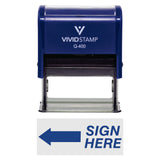 Blue Sign Here Left Arrow Self-Inking Office Rubber Stamp