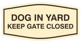 Fancy Dog In Yard Keep Gate Closed Sign