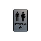 Portrait Round Restrooms Left Arrow Sign with Adhesive Tape, Mounts On Any Surface, Weather Resistant