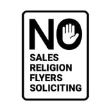 Portrait Round No Sales, No Religion, No Flyers, No Soliciting Wall or Door Sign