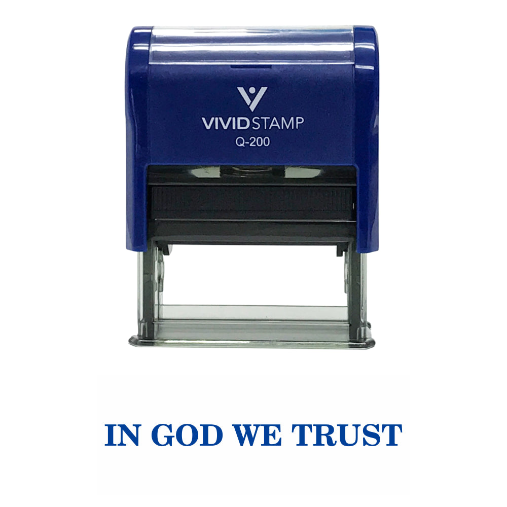 Blue In God We Trust Self Inking Rubber Stamp