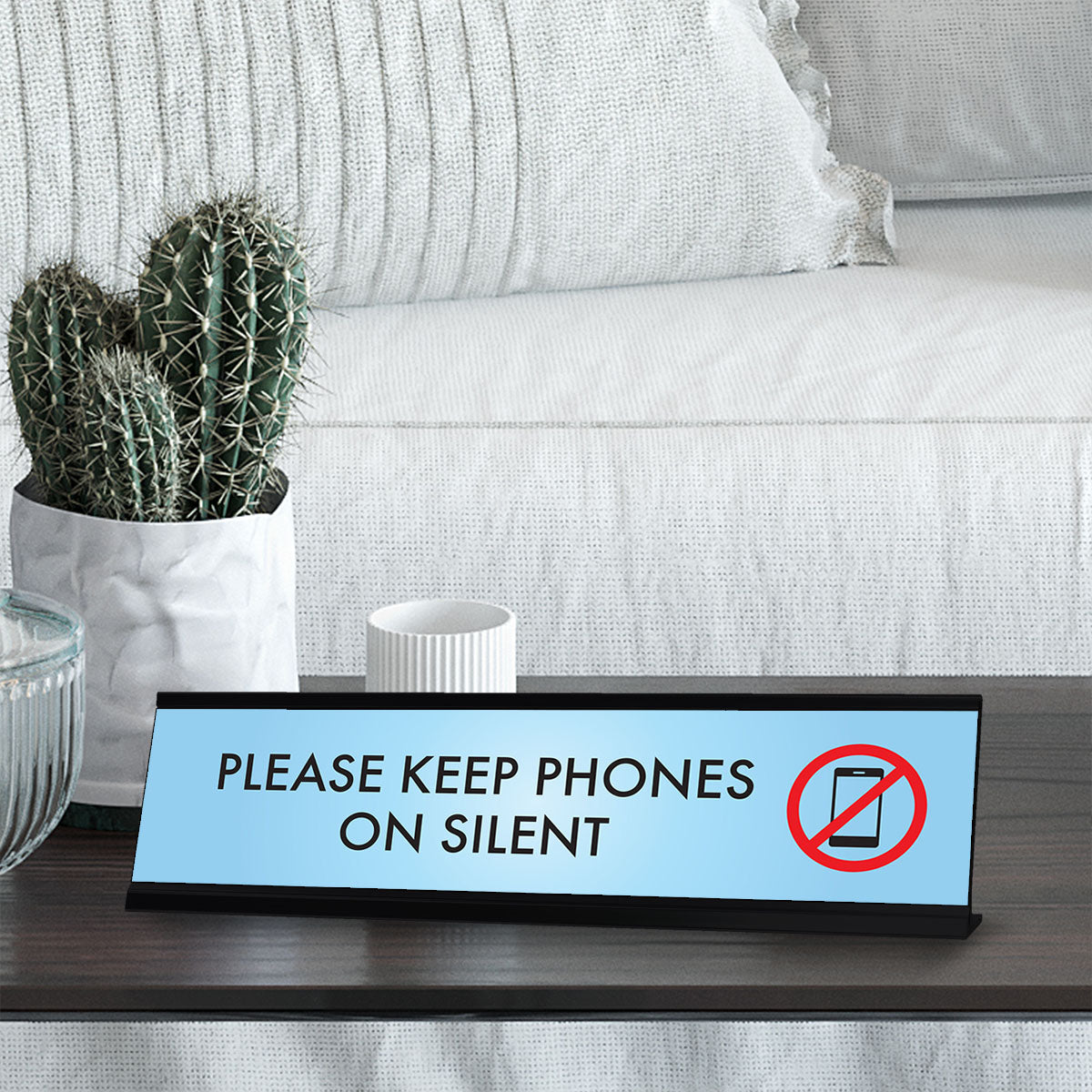 Please Keep Phones on Silent, Blue Desk Sign (2 x 8")